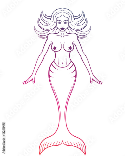 Mermaid vector outline on white