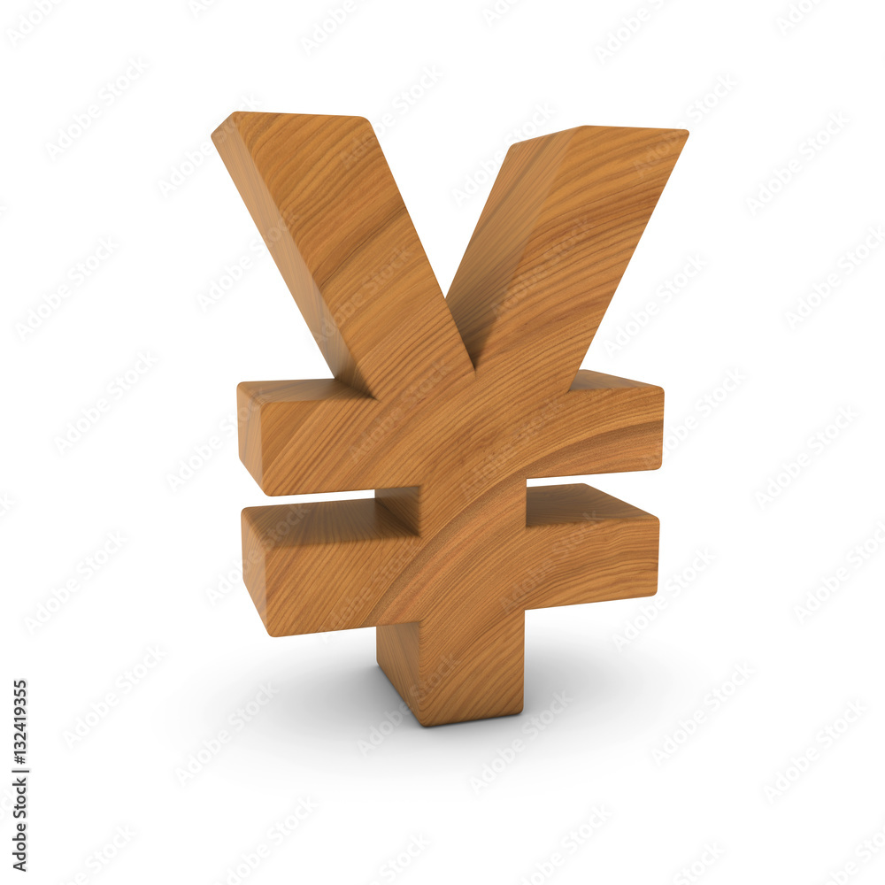 Wooden Yen Symbol Isolated on White with Shadows 3D Illustration Wooden Yen Symbol Isolated on White with Shadows 3D Illustration