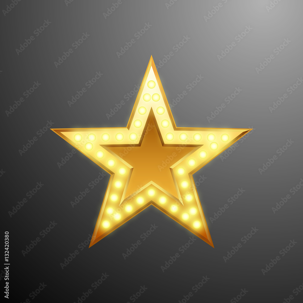 Gold star logo with light bulbs for your design, vector illustration with light effect Gold star logo with light bulbs for your design, vector illustration with light effect