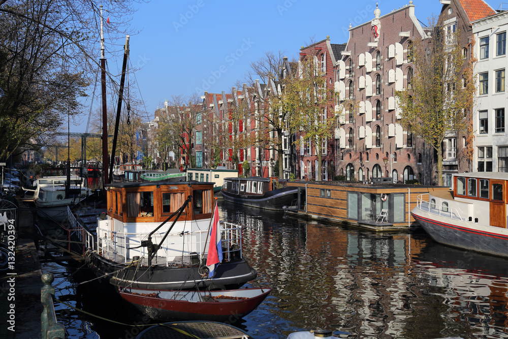 Canal in autumn in Amsterdam, Holland