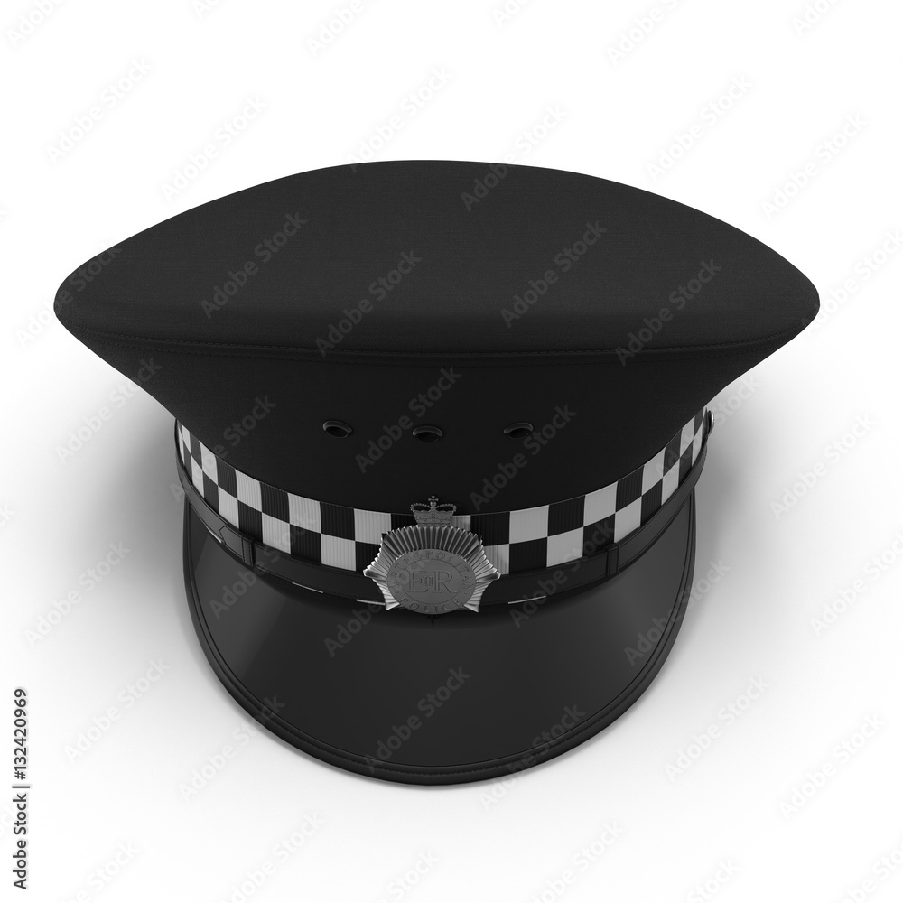 Front view British police flat cap isolated on white. 3D illustration
