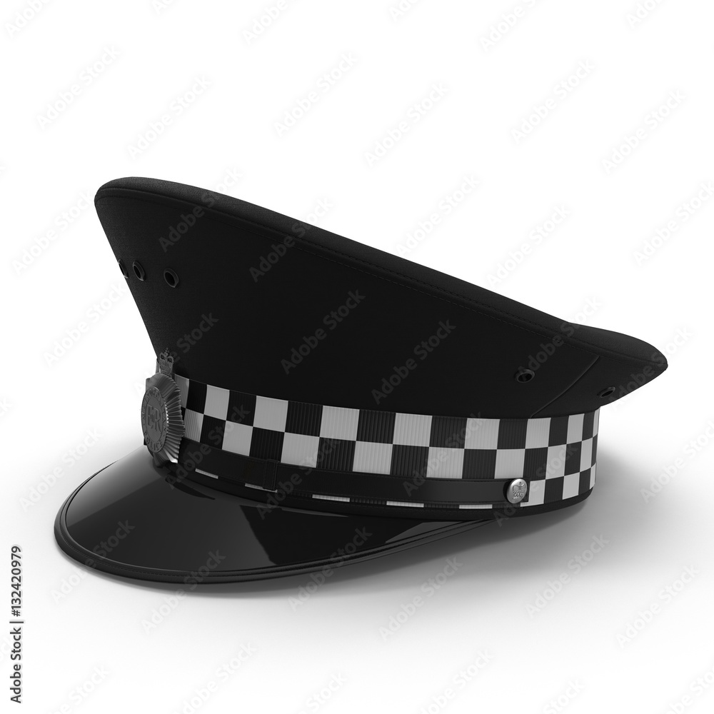 Side view British police flat cap isolated on white. 3D illustration