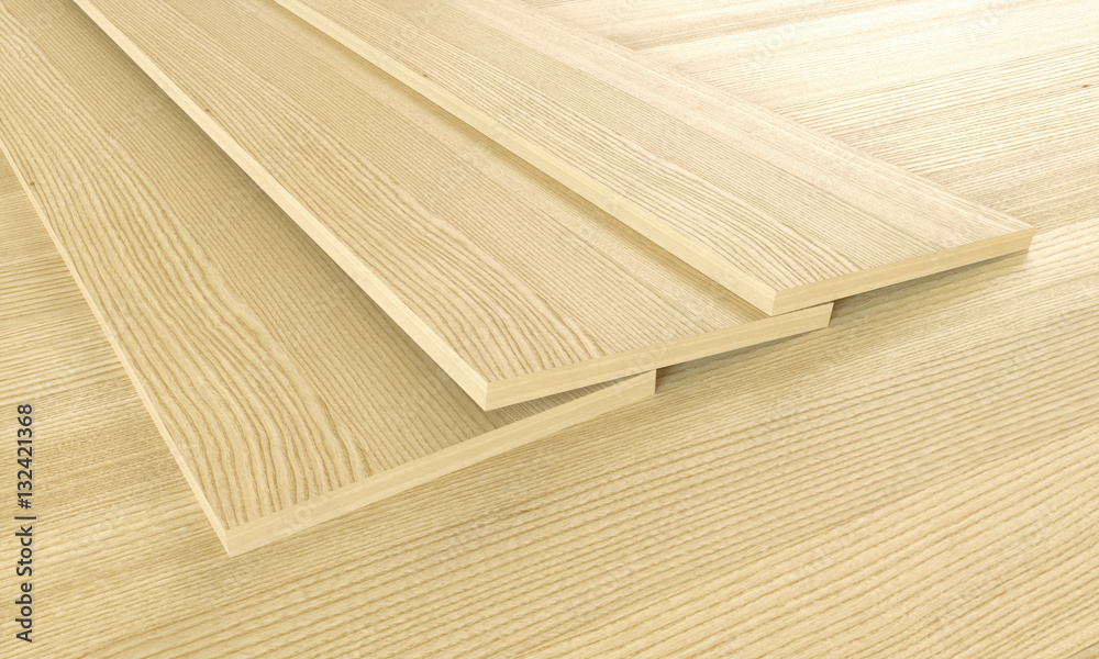 Parquet examples on wooden floor - 3D Rendering