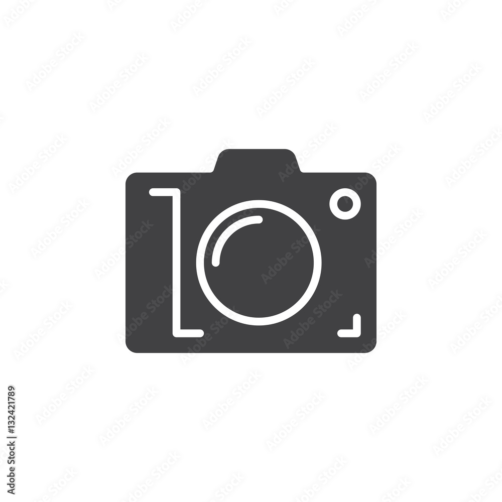 Photo camera icon vector, filled flat sign, solid pictogram isolated on white. Symbol, logo illustration