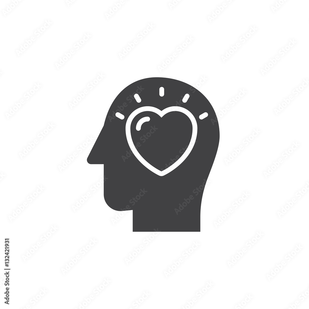 Head with heart icon vector, filled flat sign, solid pictogram isolated on white. In love symbol, logo illustration Head with heart icon vector, filled flat sign, solid pictogram isolated on white. In love symbol, logo illustration