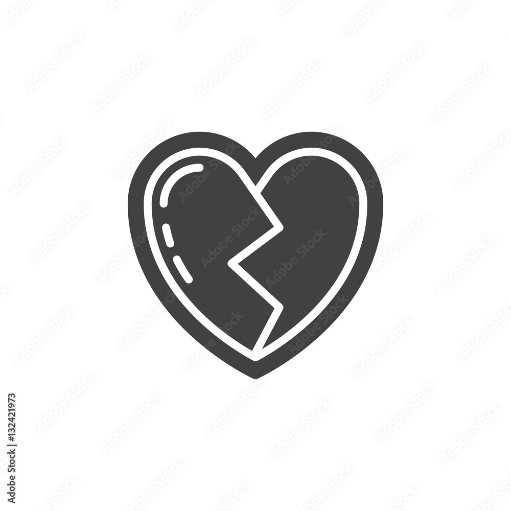 Broken heart icon vector, filled flat sign, solid pictogram isolated on white. Symbol, logo illustration Broken heart icon vector, filled flat sign, solid pictogram isolated on white. Symbol, logo illustration