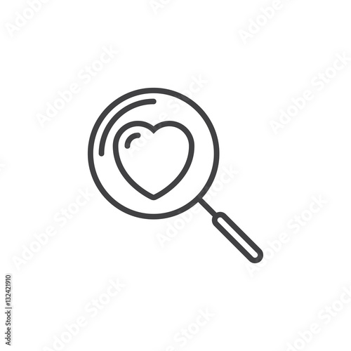 Magnifying glass with heart line icon, outline vector sign, linear pictogram isolated on white. Searching A Love Symbol, logo illustration