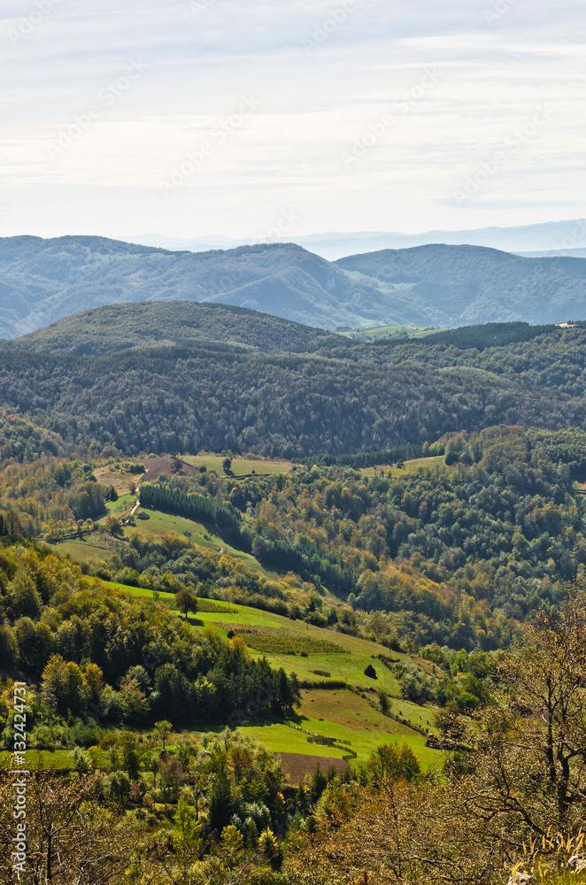 Landscape of mount Bobija, peaks, hills, meadows and green forests, west Serbia