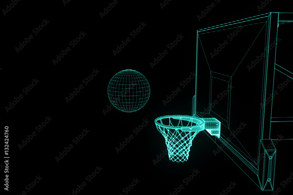 Basket Basketball in Wireframe Hologram Style. Nice 3D Render
