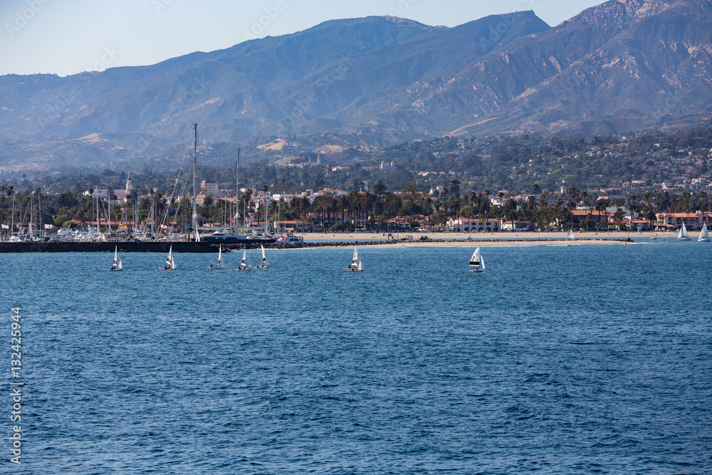 Line of Sailboats in Santa Barbara