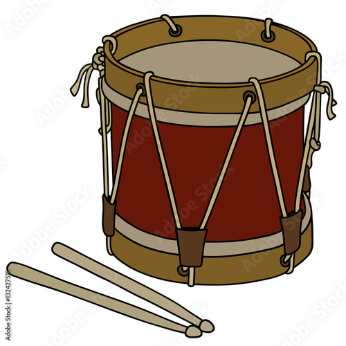 Hand drawing of an old dark red wooden drum