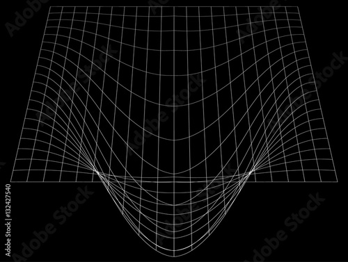 Bent grid in perspective. 3d mesh with convex distortion