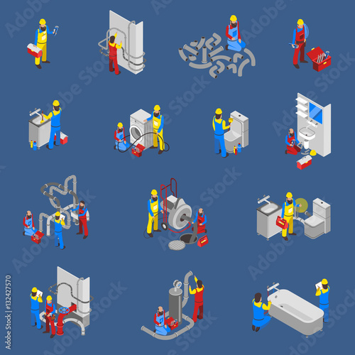 Plumber Isometric People Icon Set