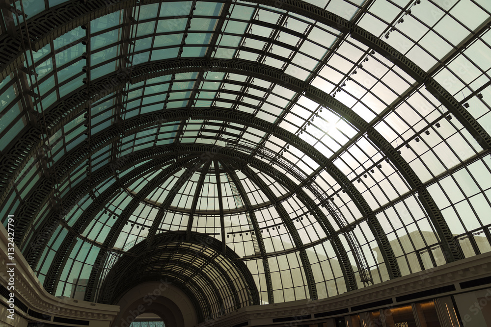 glass dome building inside view, wide angle