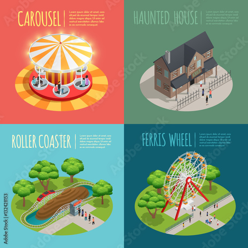 Amusement Park Concept Icons Set