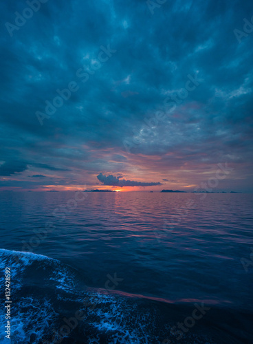 Colorful beautiful evening sunset above the sea in Thailand