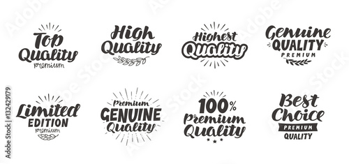 Promo set icons or symbols. Hand-drawn beautiful lettering high quality, premium, best choice, genuine, limited edition, top. Vector illustration