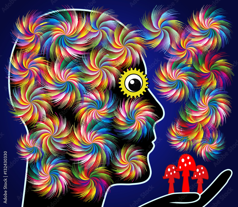 Effects of Magic Mushrooms. Person falls into euphoria after consuming psychedelic mushrooms 