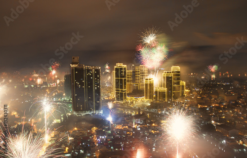 Fireworks and Manila city skyline