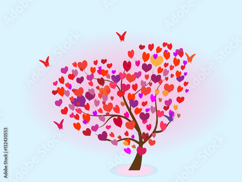 Tree with hearts and butterflies