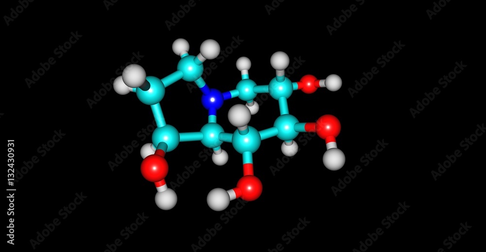 Castanospermine molecular structure isolated on black Castanospermine molecular structure isolated on black