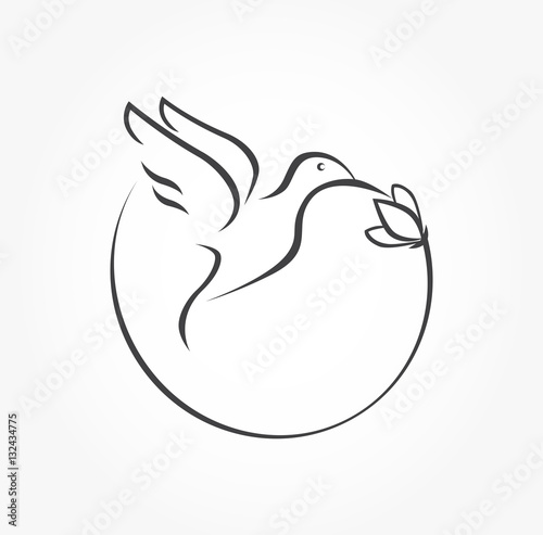 Humming bird and flower stylized elegant simple icon vector. Colibri round symbol.
