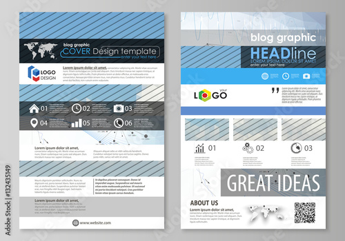 Blog graphic business templates. Page website design template  vector layout. Blue color abstract infographic background in minimalist style made from lines  symbols  charts  other elements.