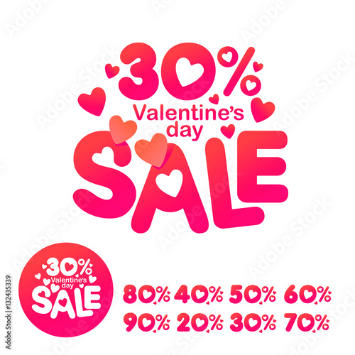 Векторная картинка с сердцами. Иллюстрация любовной, романтической  тематики для плаката, витрины распродажа День святого Валентина, день всех влюбленных, специальное предложение, процент от продажи.  photo