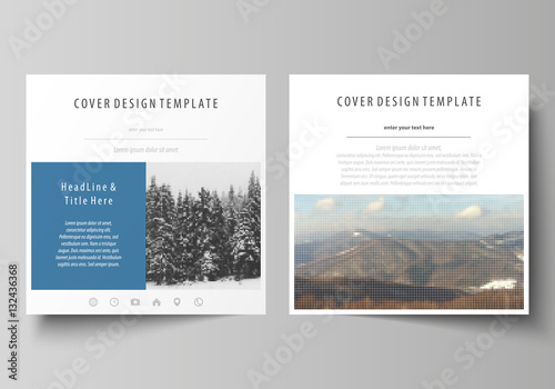 Business templates for square design brochure, magazine, flyer, booklet, annual report. Leaflet cover, vector layout. Abstract landscape of nature. Dark color pattern in vintage style, mosaic texture