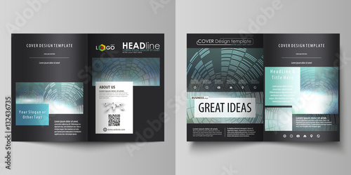 Business templates for bi fold brochure  magazine  flyer  report. Cover design template  easy editable vector  abstract layout in A4 size. Technology background in geometric style made from circles.