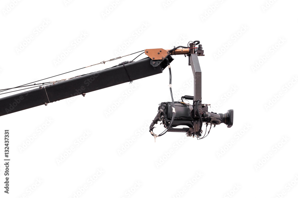 Naklejka premium Video camera / View of video camera with crane on white background.