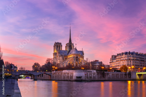 Picturesque grandiose sunset over Cathedral of Notre Dame de Paris, France © Kavalenkava