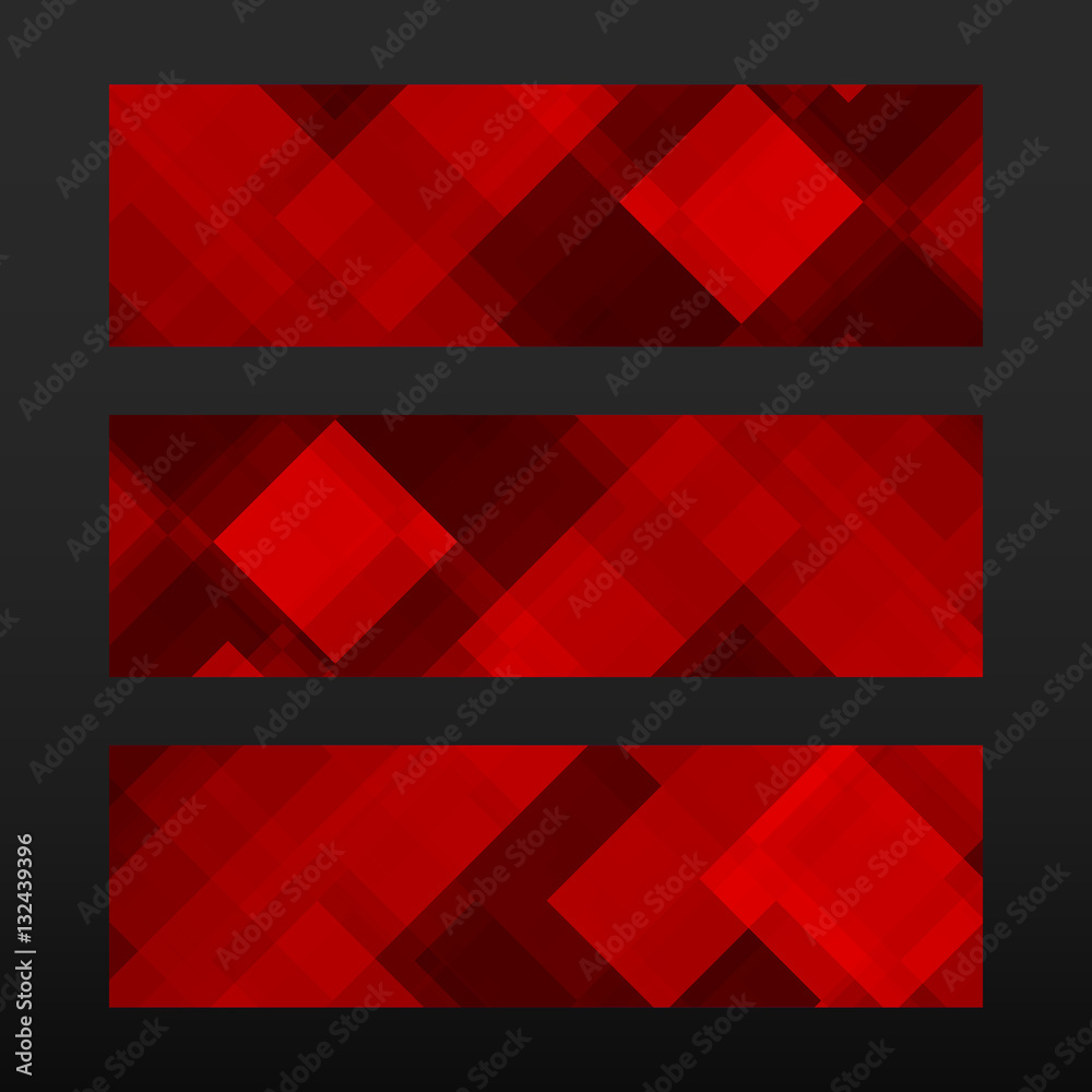 Abstract trendy banner with geometric shape. Colorful background from red mosaic