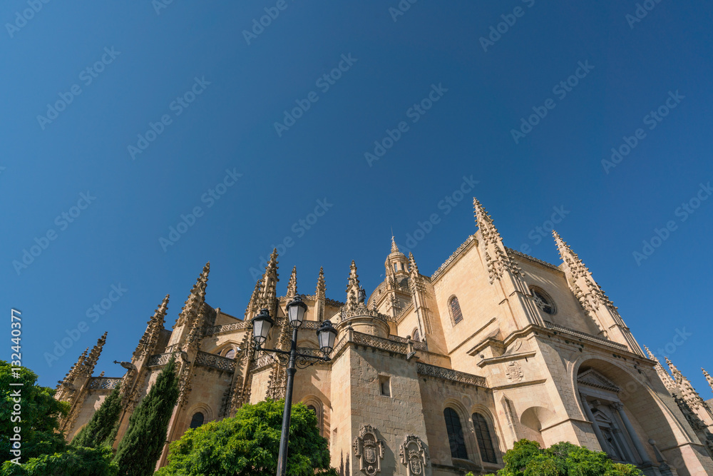 Segovia Cathedral with blue sky - Roman Catholic religious church in Segovia.
Cathedral of Segovia, Castile-Leon, Spain