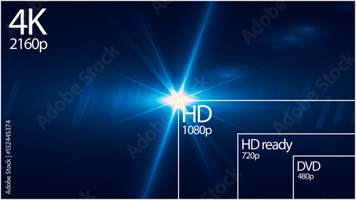 4K resolution display with comparison of resolutions. Abstract background photo