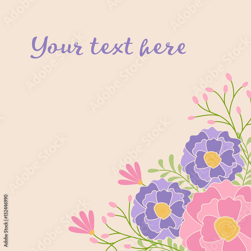 Greeting card or invitation with flowers. Vector illustration.