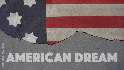 American Dream. Usa Flag and Cracked Wall
