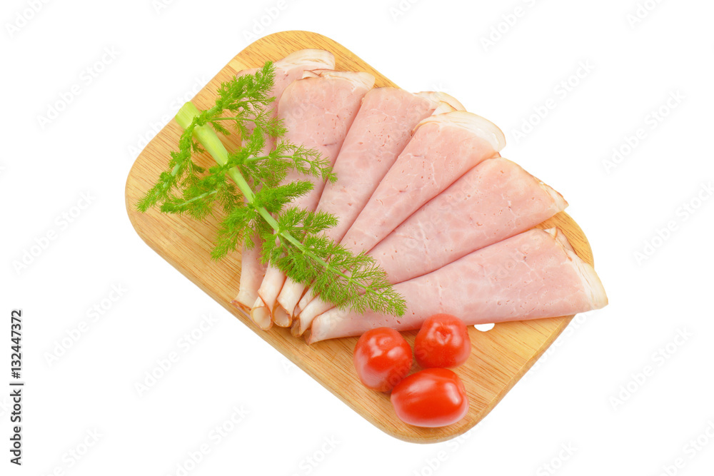 ham slices with dill and cherry tomatoes