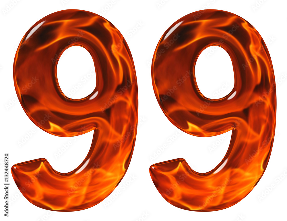 99, nine, numeral, imitation glass and a blazing fire, is Stock