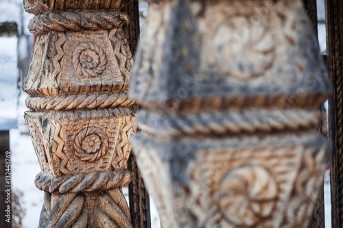 Close up shot of some wooden decoration in Maramures, Romania.