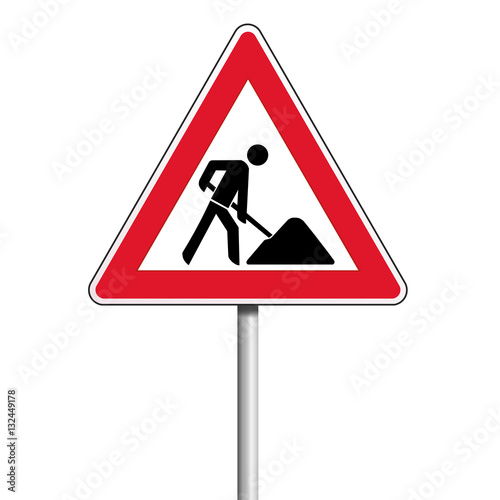 Bauarbeiten Achtung Vorsicht Schild an Eisen Stange