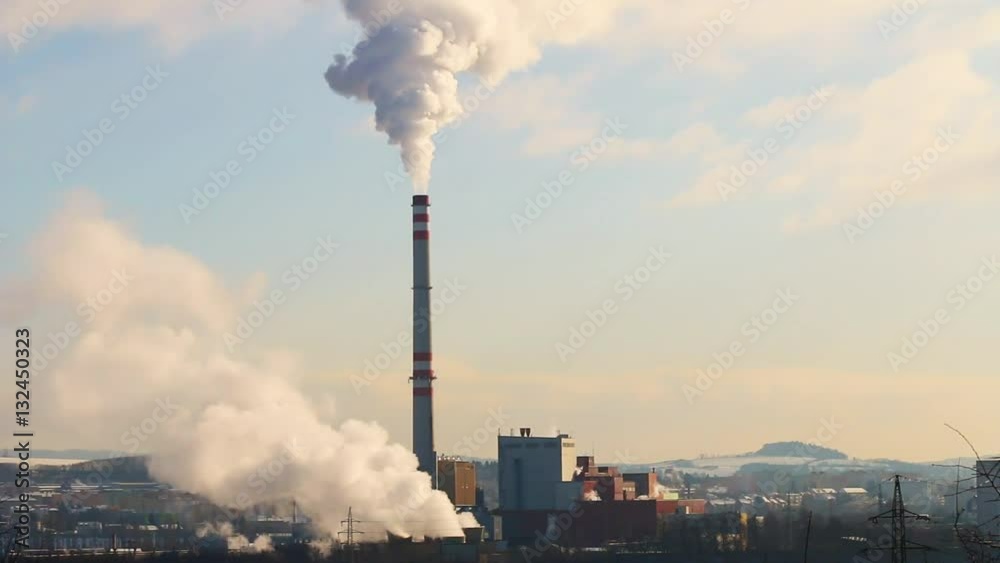 Smoking stack from lignite combined heat and power plant plant (Pilsen). Digital artwork on air pollution and climate change theme. Power and fuel generation in Czech Republic, European Union. Smoking stack from lignite combined heat and power plant plant (Pilsen). Digital artwork on air pollution and climate change theme. Power and fuel generation in Czech Republic, European Union.