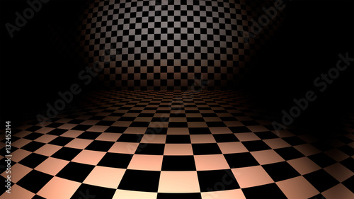Empty interior with checkered metallic floor