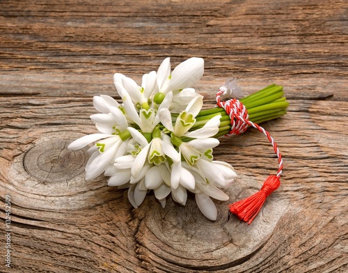Bouquet of snowdrops on wooden background