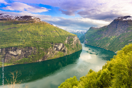 View on Geirangerfjord from Flydasjuvet viewpoint Norway