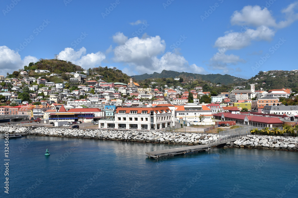 St George's cruise port, capital of Grenada, the Caribbean. 
Popular tourist destination with beautiful town.