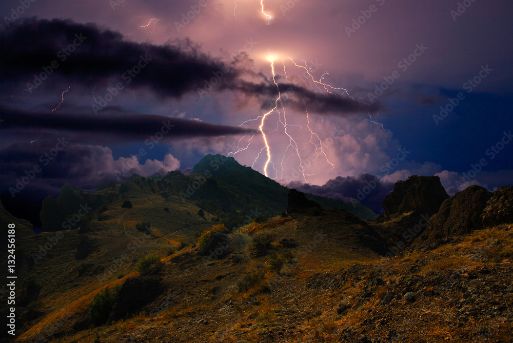 Lightning over a Black sea coast, Crimea/A distant storm approaching. Eastern Crimea, near Koktebel