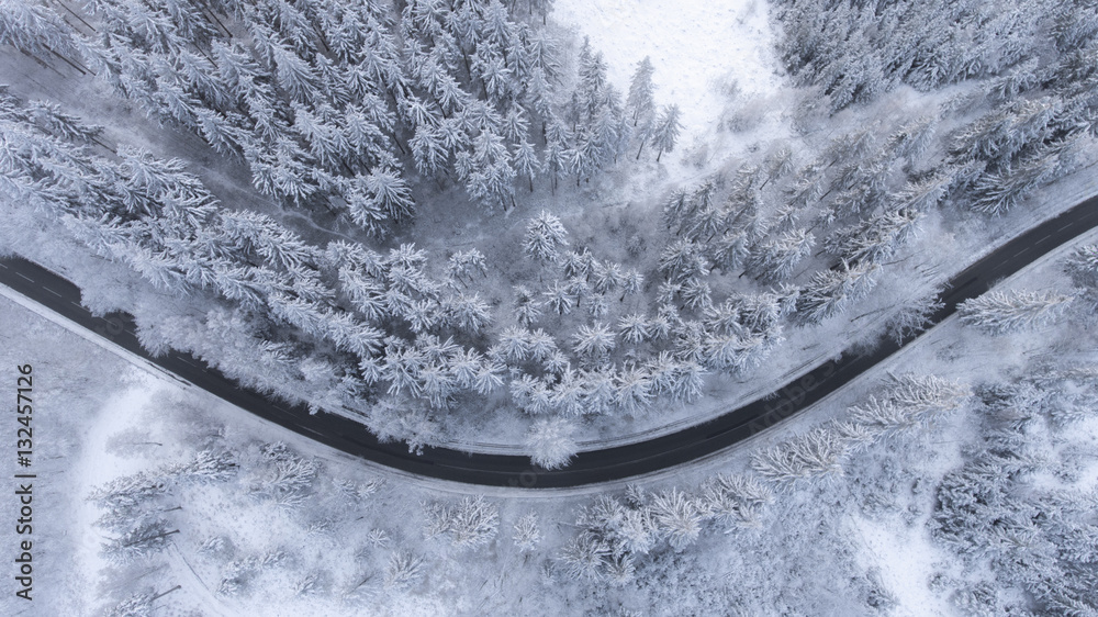 Aerial drone winter road in the mountains topshot #3 Aerial drone winter road in the mountains topshot #3