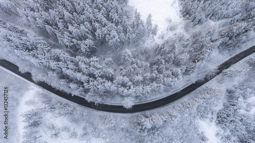 Aerial drone winter road in the mountains topshot  3 © Wojciech