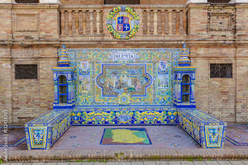 Palencia Province, Glazed tiles bench at Spain Square, Seville